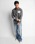 LABEL FLANNEL BLUE X BLACK