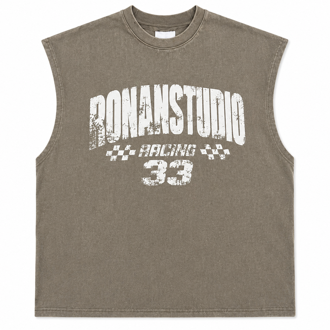PRE-ORDER RACING SLEEVELESS T-SHIRT WASHED OLIVE