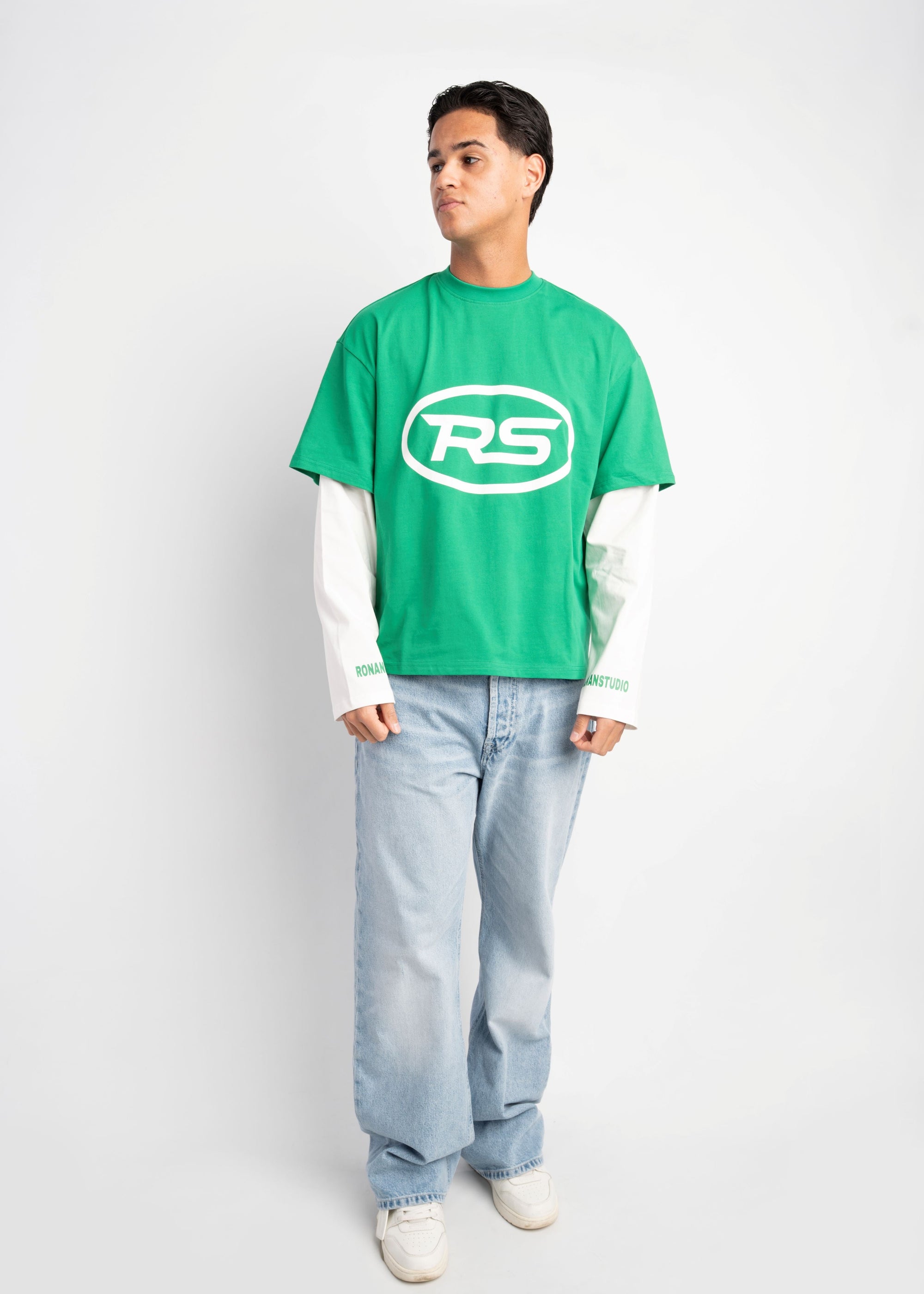 RS DOUBLE SLEEVE GREEN &amp; WHITE