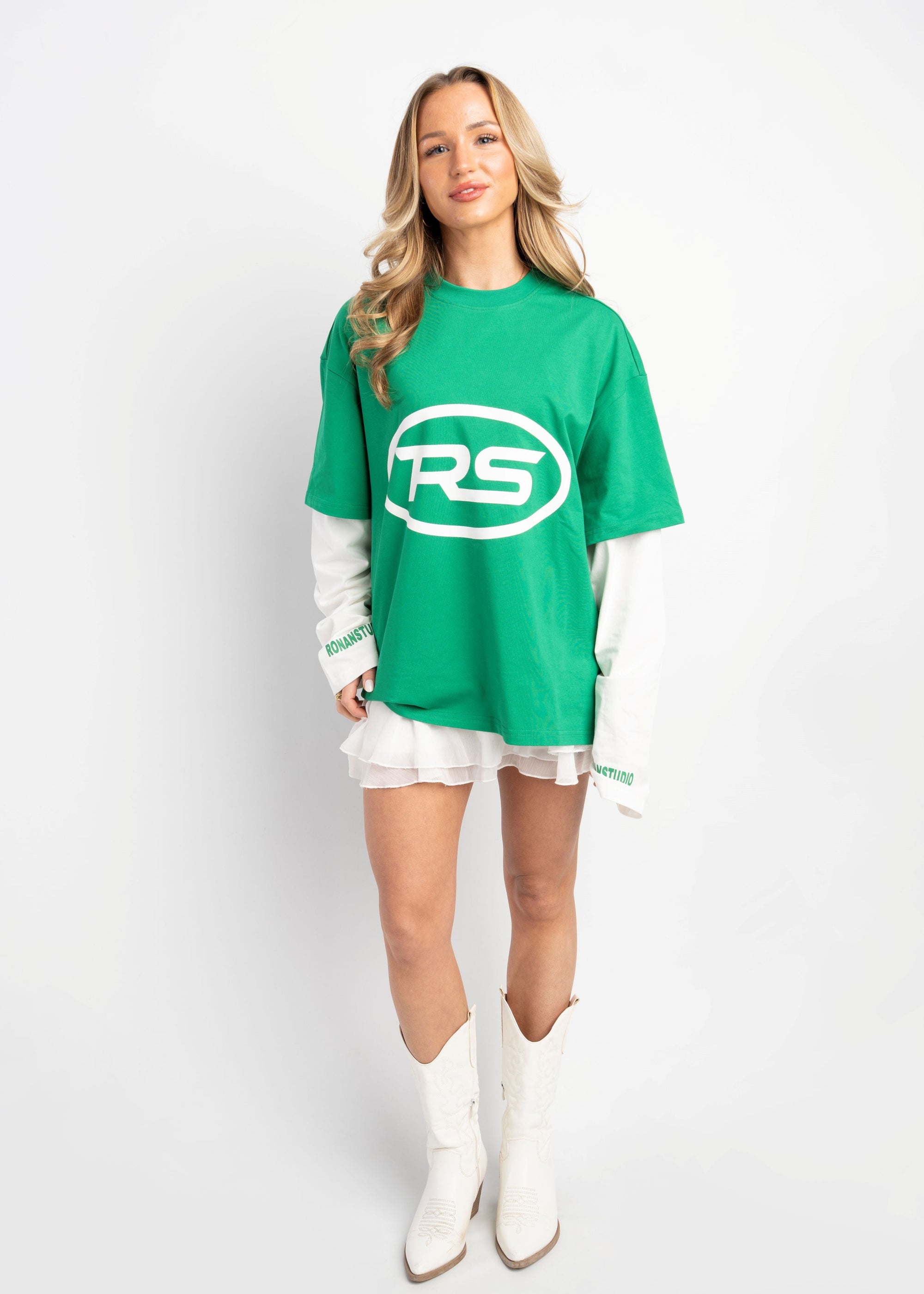 RS DOUBLE SLEEVE GREEN &amp; WHITE