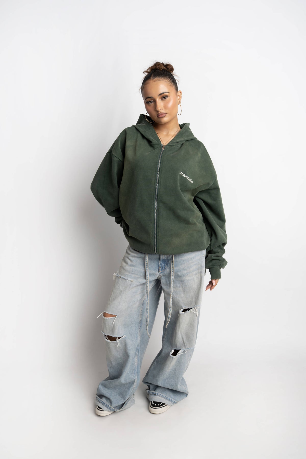 RONANSTUDIO BOUND ZIP HOODIE VINTAGE GREEN