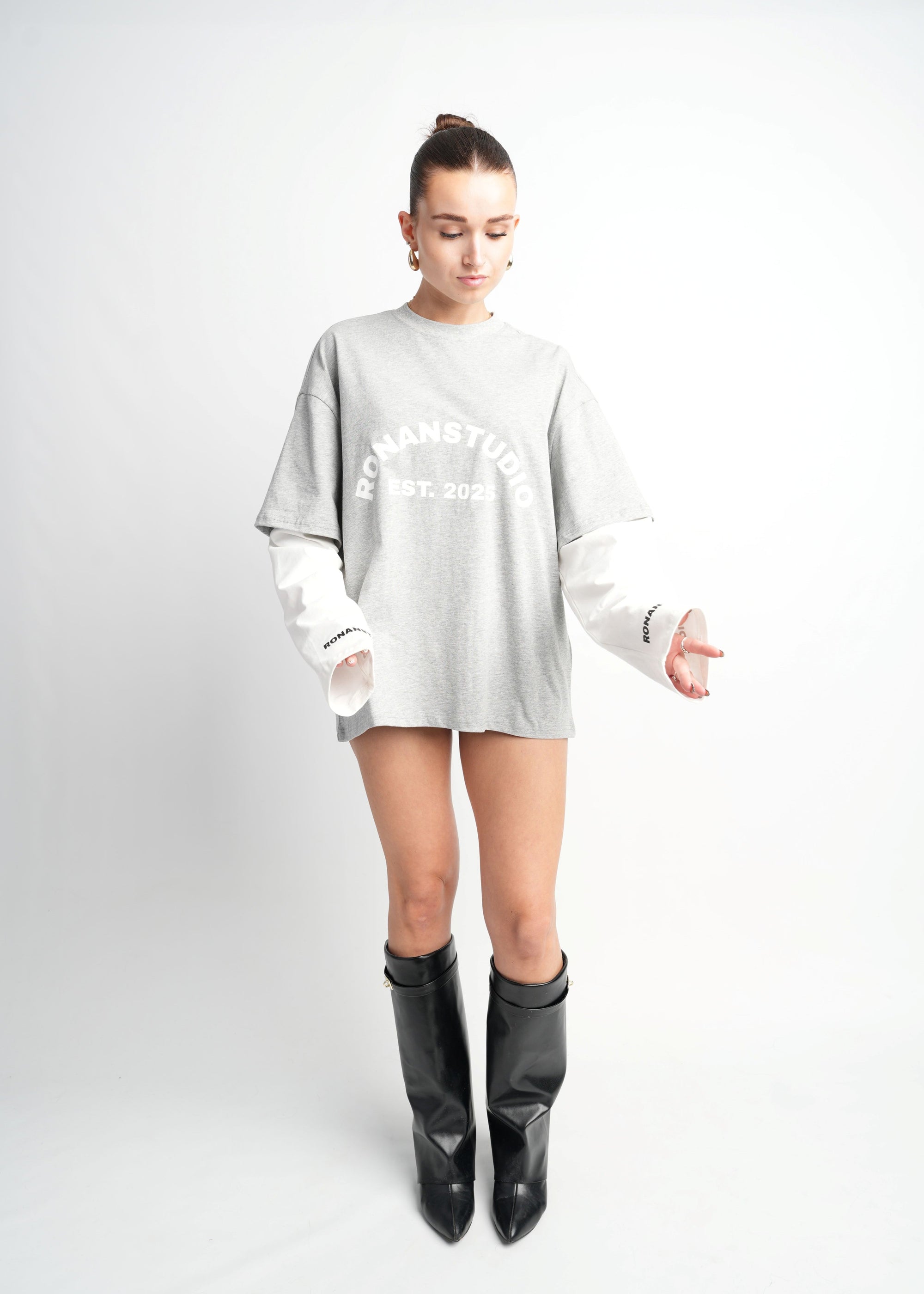 DOUBLE SLEEVE GREY &amp; WHITE