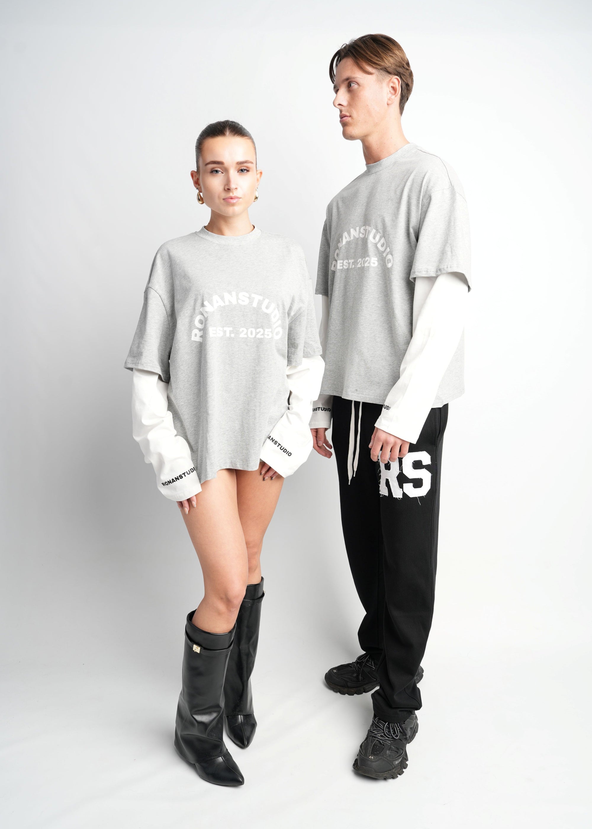 DOUBLE SLEEVE GREY &amp; WHITE