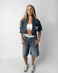 DENIM LABEL CROPPED SHIRT (V)
