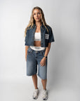 DENIM LABEL CROPPED SHIRT (V)