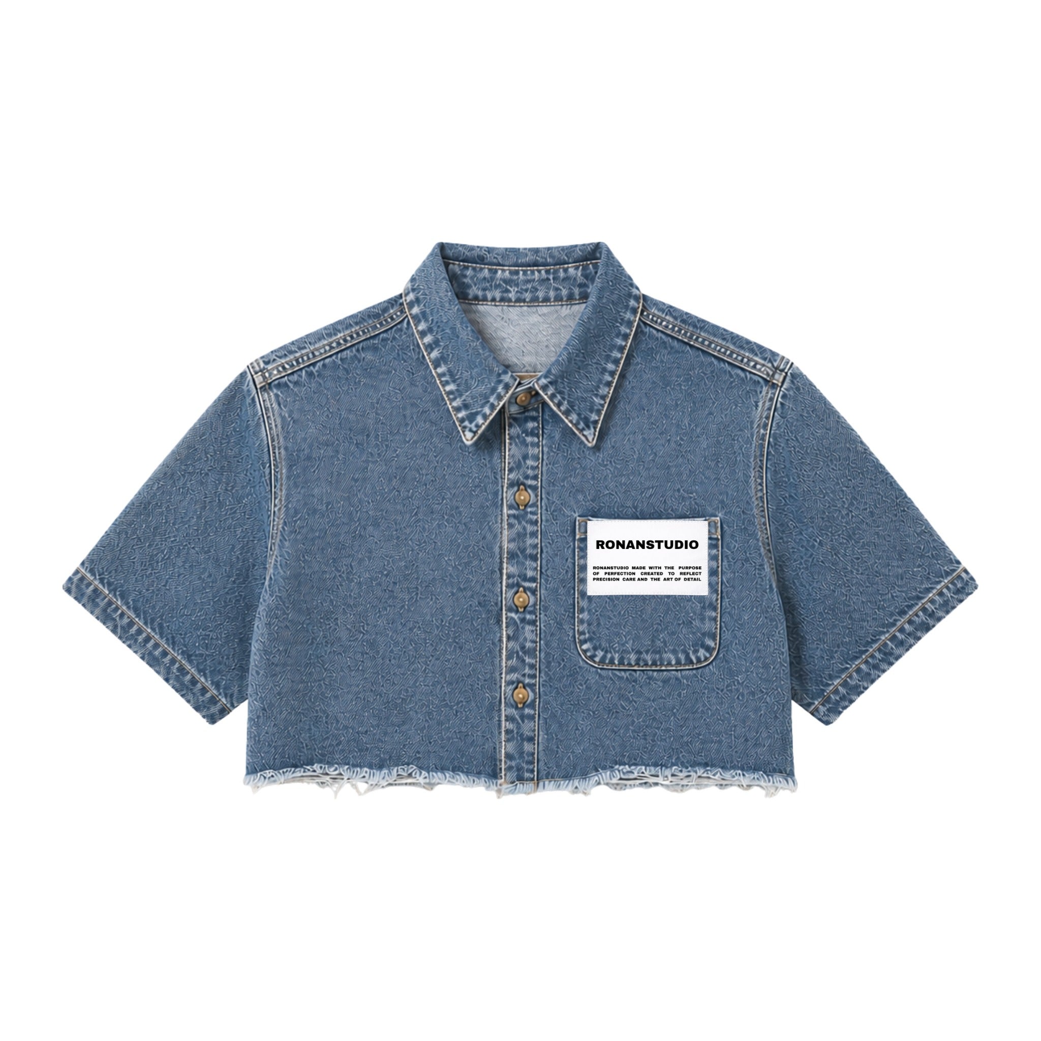 DENIM LABEL CROPPED SHIRT (V)